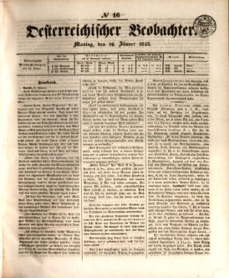 Der Oesterreichische Beobachter Montag 16. Januar 1843