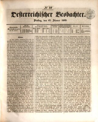 Der Oesterreichische Beobachter Dienstag 17. Januar 1843