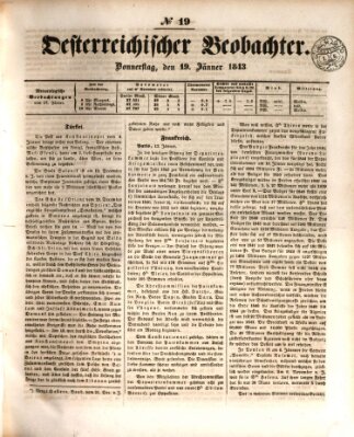 Der Oesterreichische Beobachter Donnerstag 19. Januar 1843