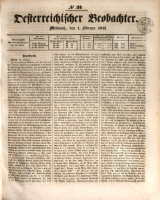 Der Oesterreichische Beobachter Mittwoch 1. Februar 1843