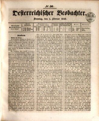 Der Oesterreichische Beobachter Sonntag 5. Februar 1843