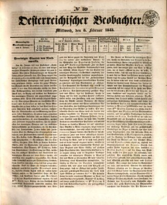 Der Oesterreichische Beobachter Mittwoch 8. Februar 1843