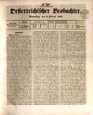 Der Oesterreichische Beobachter Donnerstag 9. Februar 1843