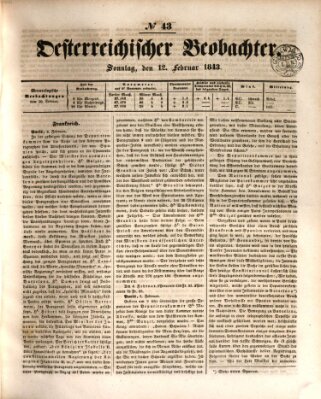 Der Oesterreichische Beobachter Sonntag 12. Februar 1843