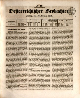 Der Oesterreichische Beobachter Freitag 17. Februar 1843