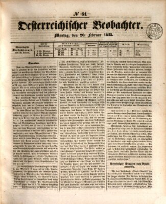 Der Oesterreichische Beobachter Montag 20. Februar 1843