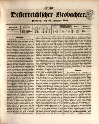 Der Oesterreichische Beobachter Mittwoch 22. Februar 1843