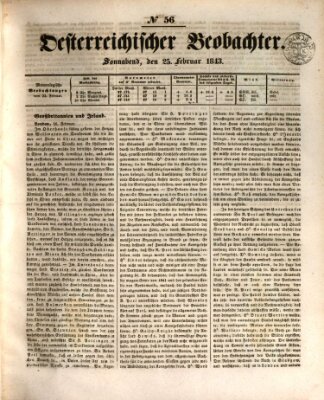 Der Oesterreichische Beobachter Samstag 25. Februar 1843