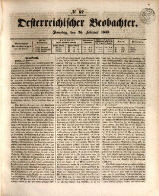 Der Oesterreichische Beobachter Sonntag 26. Februar 1843