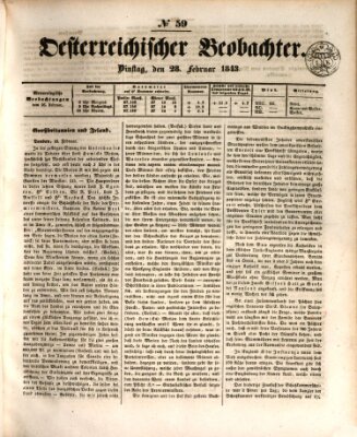 Der Oesterreichische Beobachter Dienstag 28. Februar 1843