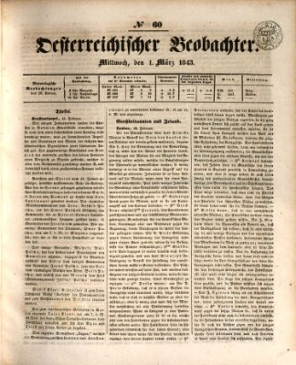 Der Oesterreichische Beobachter Mittwoch 1. März 1843