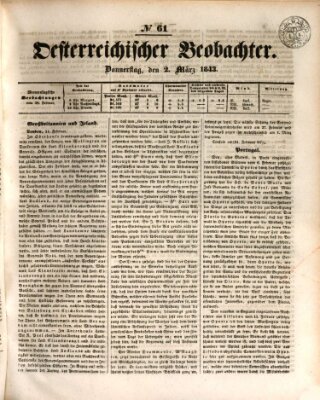 Der Oesterreichische Beobachter Donnerstag 2. März 1843