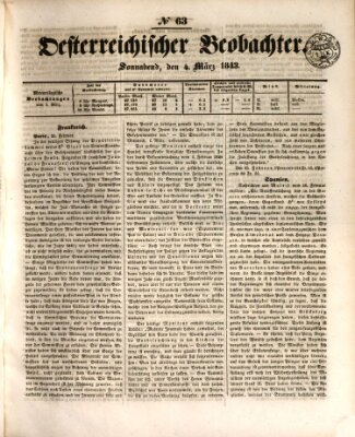 Der Oesterreichische Beobachter Samstag 4. März 1843