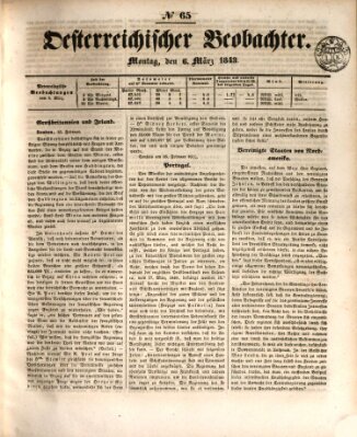 Der Oesterreichische Beobachter Montag 6. März 1843