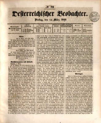 Der Oesterreichische Beobachter Dienstag 14. März 1843