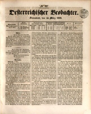 Der Oesterreichische Beobachter Samstag 18. März 1843