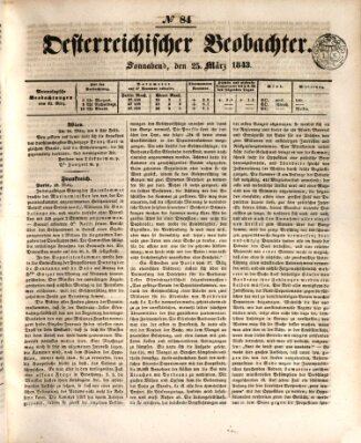 Der Oesterreichische Beobachter Samstag 25. März 1843