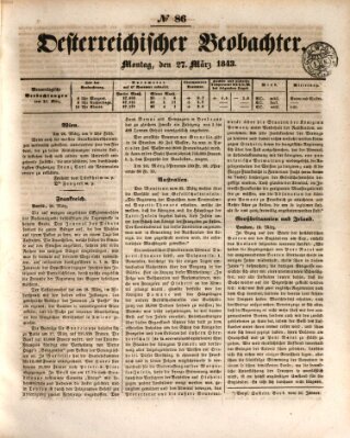 Der Oesterreichische Beobachter Montag 27. März 1843