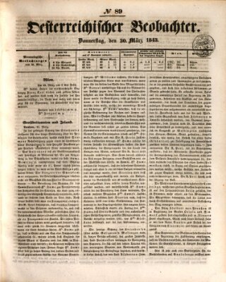 Der Oesterreichische Beobachter Donnerstag 30. März 1843