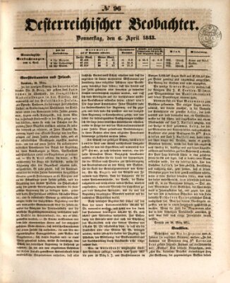 Der Oesterreichische Beobachter Donnerstag 6. April 1843