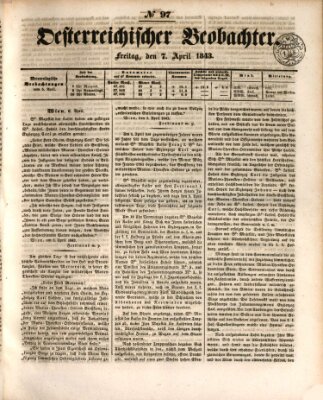 Der Oesterreichische Beobachter Freitag 7. April 1843