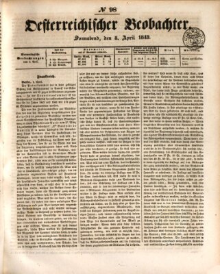 Der Oesterreichische Beobachter Samstag 8. April 1843