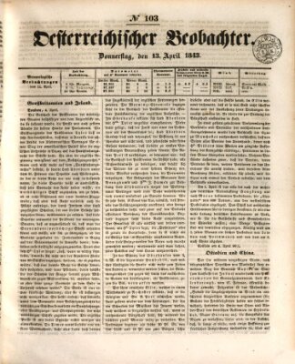 Der Oesterreichische Beobachter Donnerstag 13. April 1843