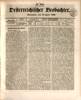 Der Oesterreichische Beobachter Samstag 15. April 1843