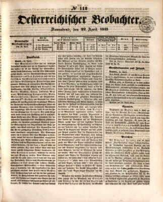 Der Oesterreichische Beobachter Samstag 22. April 1843