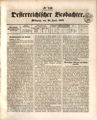 Der Oesterreichische Beobachter Mittwoch 26. April 1843