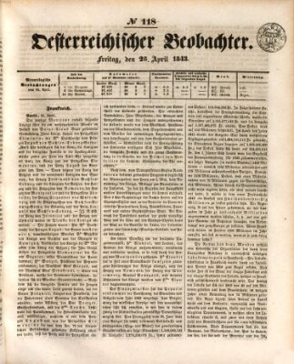 Der Oesterreichische Beobachter Freitag 28. April 1843