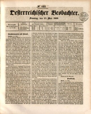 Der Oesterreichische Beobachter Sonntag 21. Mai 1843