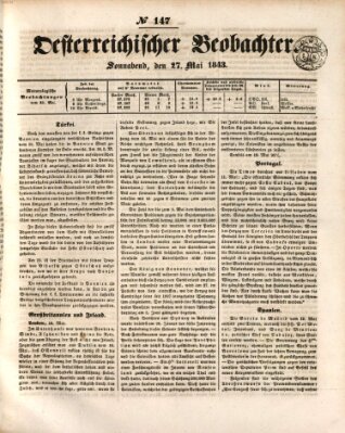 Der Oesterreichische Beobachter Samstag 27. Mai 1843