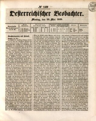 Der Oesterreichische Beobachter Montag 29. Mai 1843