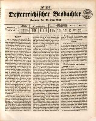 Der Oesterreichische Beobachter Sonntag 25. Juni 1843