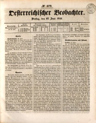 Der Oesterreichische Beobachter Dienstag 27. Juni 1843