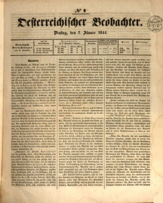 Der Oesterreichische Beobachter Dienstag 2. Januar 1844