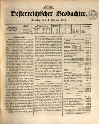 Der Oesterreichische Beobachter Sonntag 4. Februar 1844