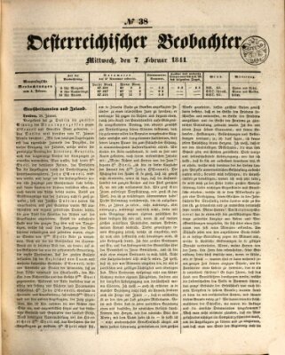 Der Oesterreichische Beobachter Mittwoch 7. Februar 1844