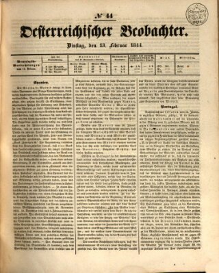 Der Oesterreichische Beobachter Dienstag 13. Februar 1844