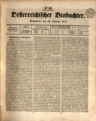 Der Oesterreichische Beobachter Samstag 24. Februar 1844