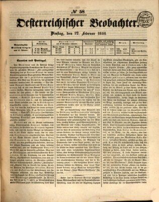 Der Oesterreichische Beobachter Dienstag 27. Februar 1844