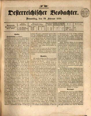 Der Oesterreichische Beobachter Donnerstag 29. Februar 1844