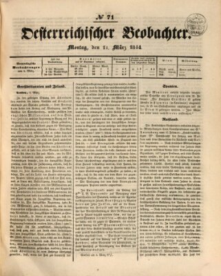 Der Oesterreichische Beobachter Montag 11. März 1844