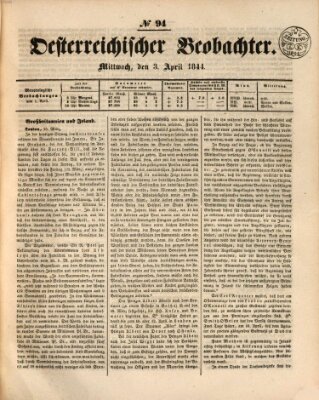 Der Oesterreichische Beobachter Mittwoch 3. April 1844