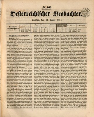 Der Oesterreichische Beobachter Freitag 12. April 1844