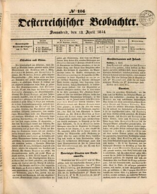 Der Oesterreichische Beobachter Samstag 13. April 1844