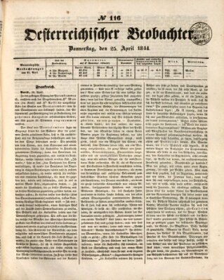 Der Oesterreichische Beobachter Donnerstag 25. April 1844