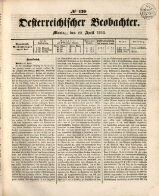 Der Oesterreichische Beobachter Montag 29. April 1844