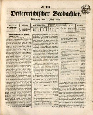 Der Oesterreichische Beobachter Mittwoch 1. Mai 1844